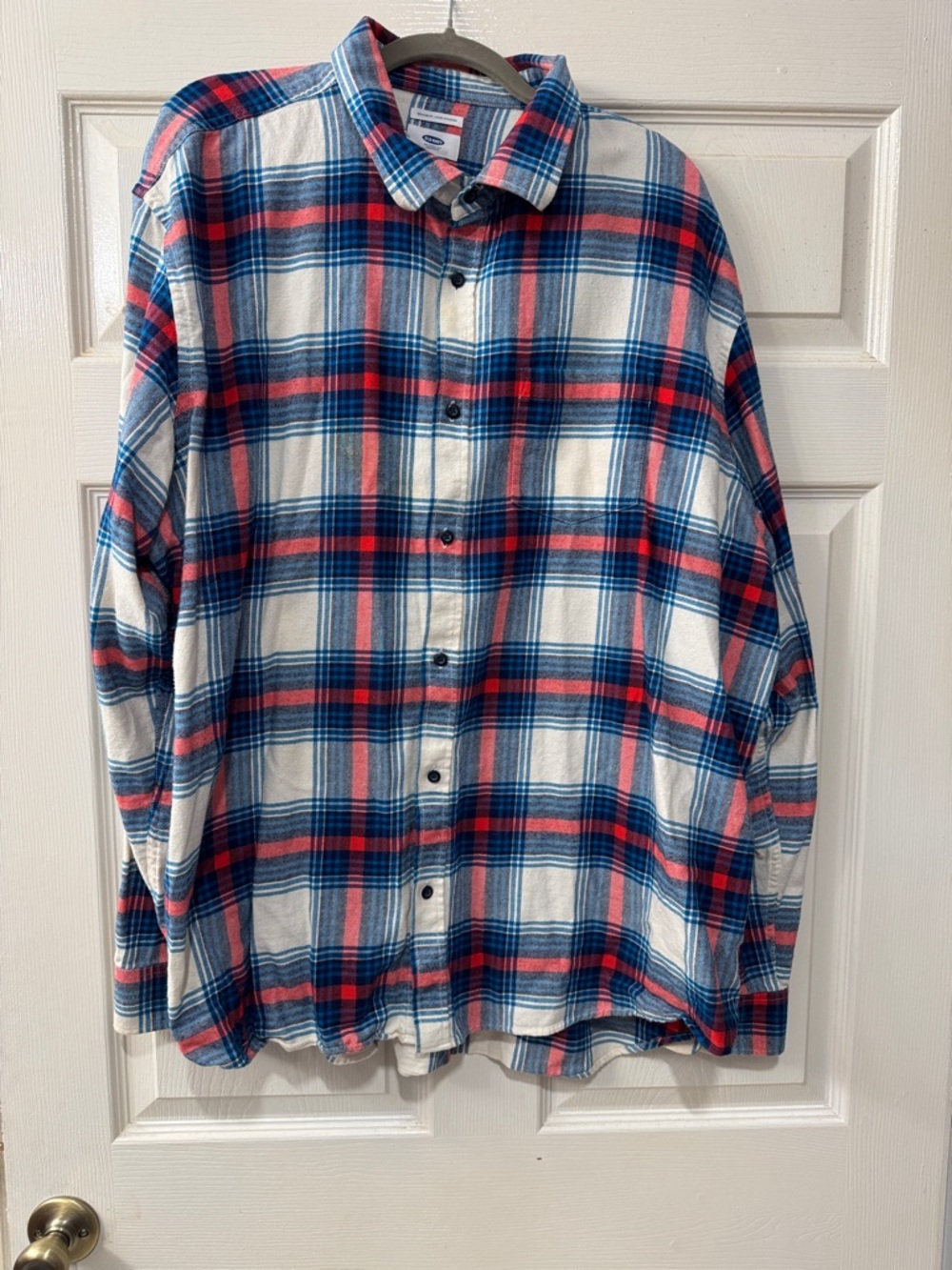 Old Navy Men’s 3X Red, Blue, White Plaid Flannel Shirt Long Sleeve Like New